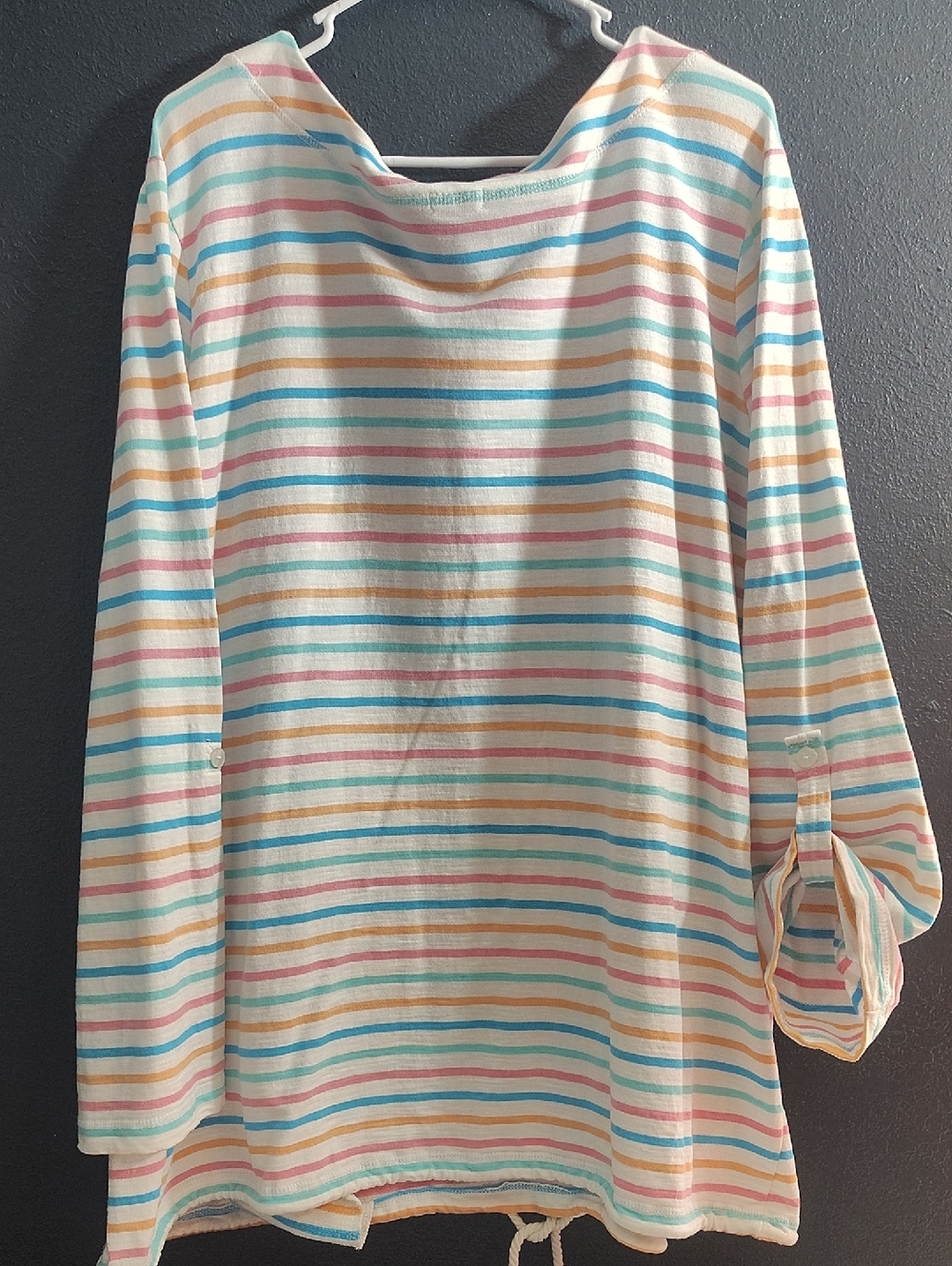 Sun Bay Cotton Striped Pastel Drawstring Beach Cover Up/Tunic Front Pockets - Picture 6 of 9